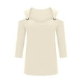 thumbnail image 4 of XuJwPNcy Women's Cold Shoulder Tops 3/4 Sleeve Shirts V Neck Basic Tees Casual Trendy Solid Color Tops Blouse, 4 of 6