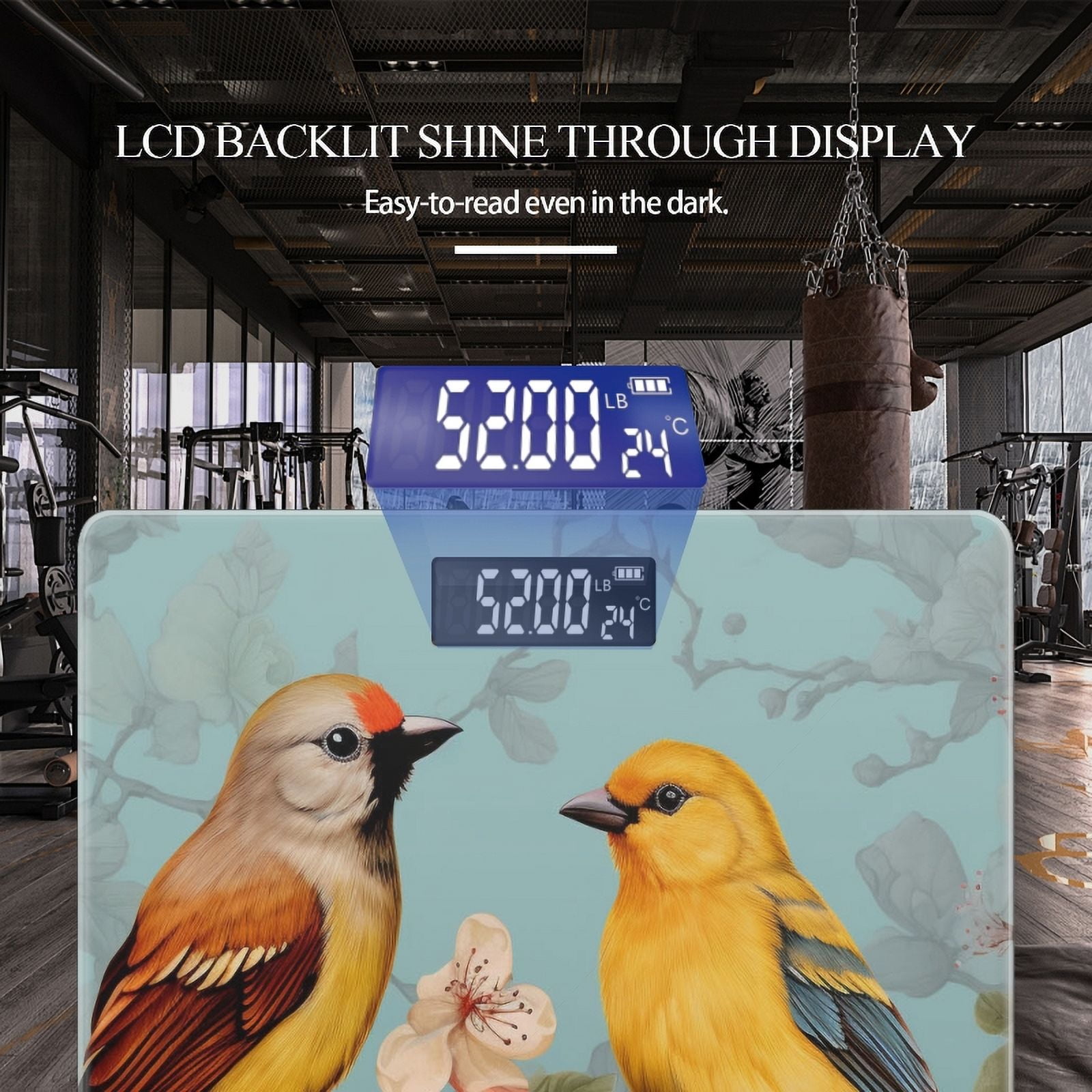 Bathroom Scale, Highly Accurate Digital Body Scale,Precisely Measures Weight up to 400 lbs-Two Yellow Finches Sitting On Branch Surrounded By Flowers
