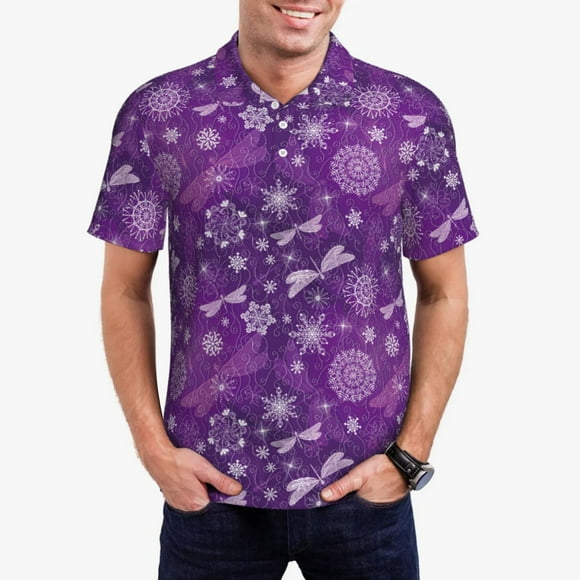 Saiise Polo de Golf pour Hommes Imprimé Flocons de Neige Violets Évacuation de l'Humidité Séchage Rapide Performance pour Hommes-4TG
