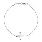 14K White Gold Sideways Cross Bracelet. Adjustable Cable Chain 7" to 7.50"