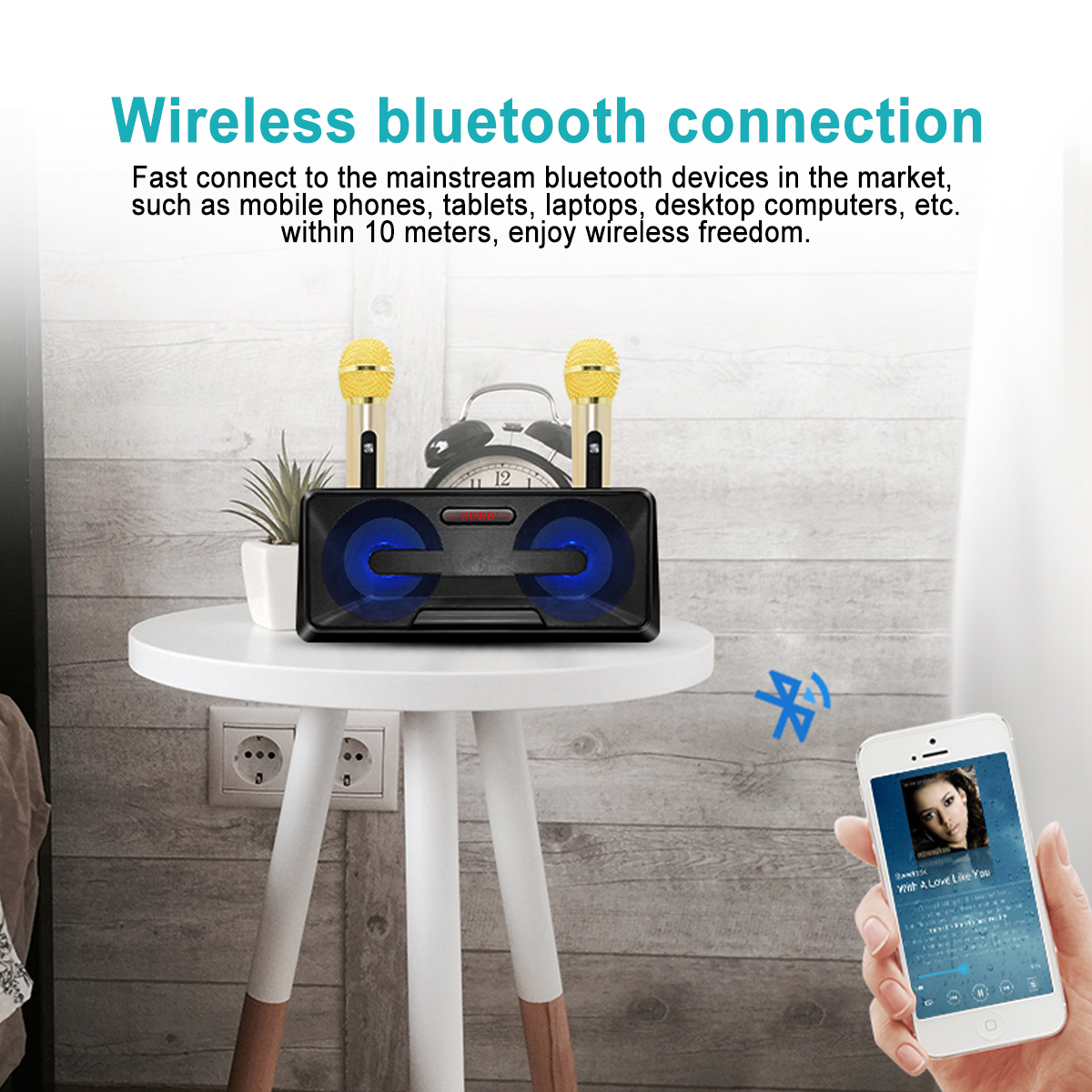 SDRD SD-301 2 in 1 Portable Karaoke System Family KTV with Dual Wireless Live Microphone + Bluetooth Speaker (Black)