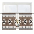 thumbnail image 2 of Brown Boho Semi Sheer Window Curtains 45 Inches Long, Farmhouse Aztec Southwest Ethnic Geometric Rod Pocket Voile Silky Chiffon Curtain Light Filtering Drapes for Living Room, 52"x45", 2 Panels, 2 of 9