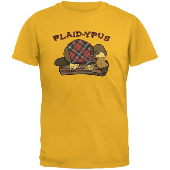 Funny Platypus Plaid-ypus Gold Adult T-Shirt - 2X-Large