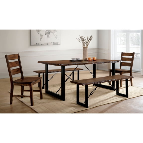 Furniture of America Jared 5 Piece Rustic Dining Table Set, Walnut Finish