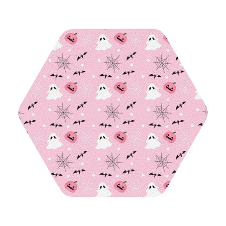 

Qekee Bat And Pumpkin Print PU Leather Absorbent Coasters Leather Coasters Set for Cups Drinks 4 Coasters 6 Pcs for Coffee Bar Home Decor Hexagon
