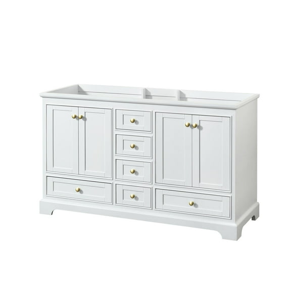Wyndham Collection Deborah 60" Wood & Metal Double Bathroom Vanity in White/Gold