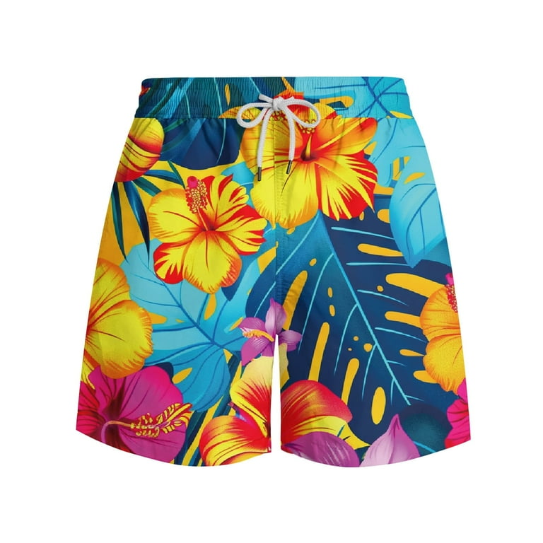 【値下げ】YR HAWAIIAN PRINT TRUNKS新品 Miqool Mens Swim Trunks with Pockets, Quick Dry Swim Shorts