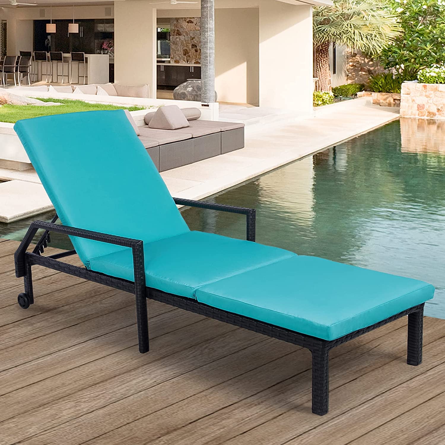 AECOJOY Cushioned Patio Lounge Chair, Adjustable Poolside Chaise Lounge