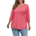 thumbnail image 3 of WellSize 3/4 Sleeve Womens Plus Size Tops V Neck Trendy Tunic Fall Blouses Curved Hem Casual Shirts, 3 of 8
