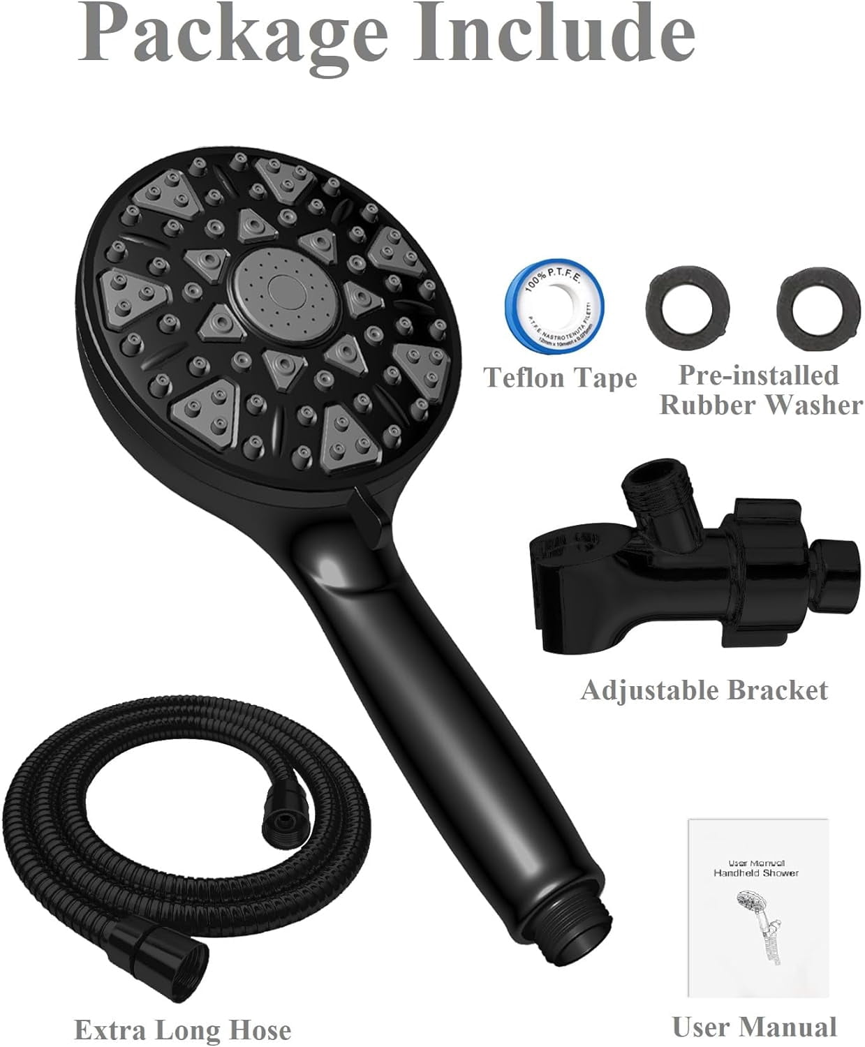 Bailu High Pressure Shower Head features a handheld 7-mode built-in power wash to clean your tub. Tile & Pet, 5" High Flow Handheld Rain Shower Head - Matte Black