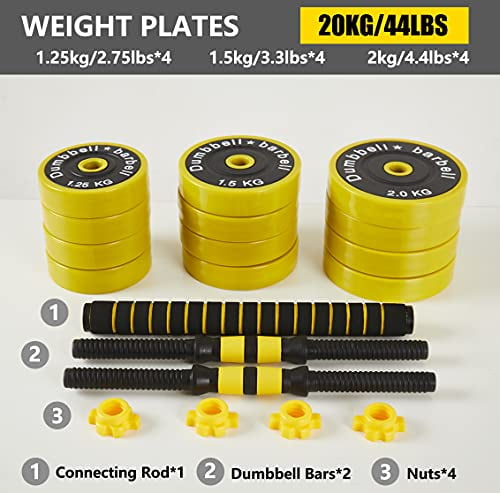 Conate Weights Dumbbells Set Gym Office Strength Training 44Lbs 55Lbs 66Lbs 2-in-1 Adjustable Dumbbells Barbell Set for Men Women Home with Steel Connecting Rod 