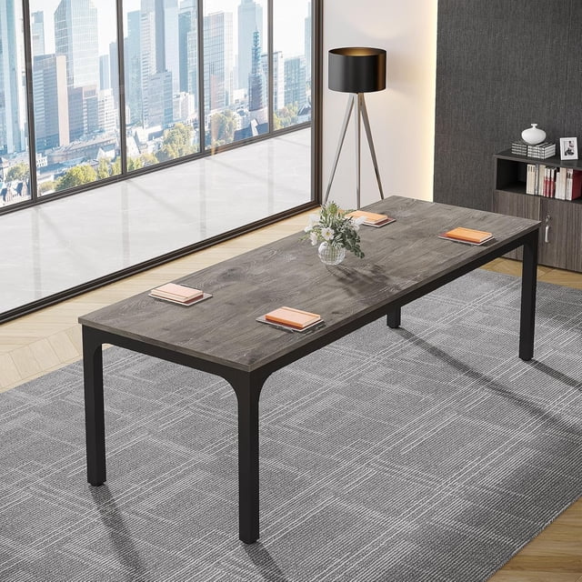 Tribesigns 6.5FT Conference Table, 78.7 Inche Rectangle Meeting Seminar Table for 6-8 People (Only Table) (1,Gray+Black)