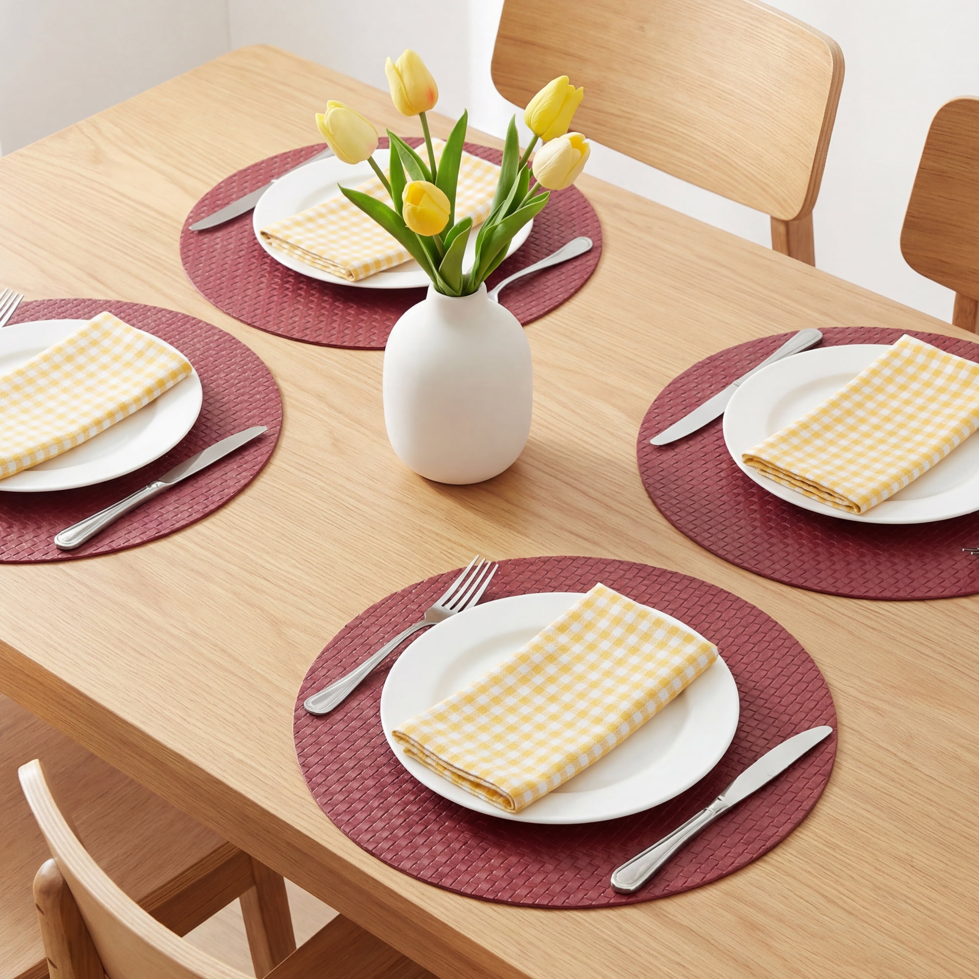 Unique Bargains Round Placemats 6pcs Faux Leather Placemats Red 15"x15"