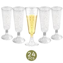 ACDANC 24Pcs Champagne Flutes Plastic 5 oz Streamlined Shape Party Cups Disposable Party Decoration Essential Clear Cups Style3