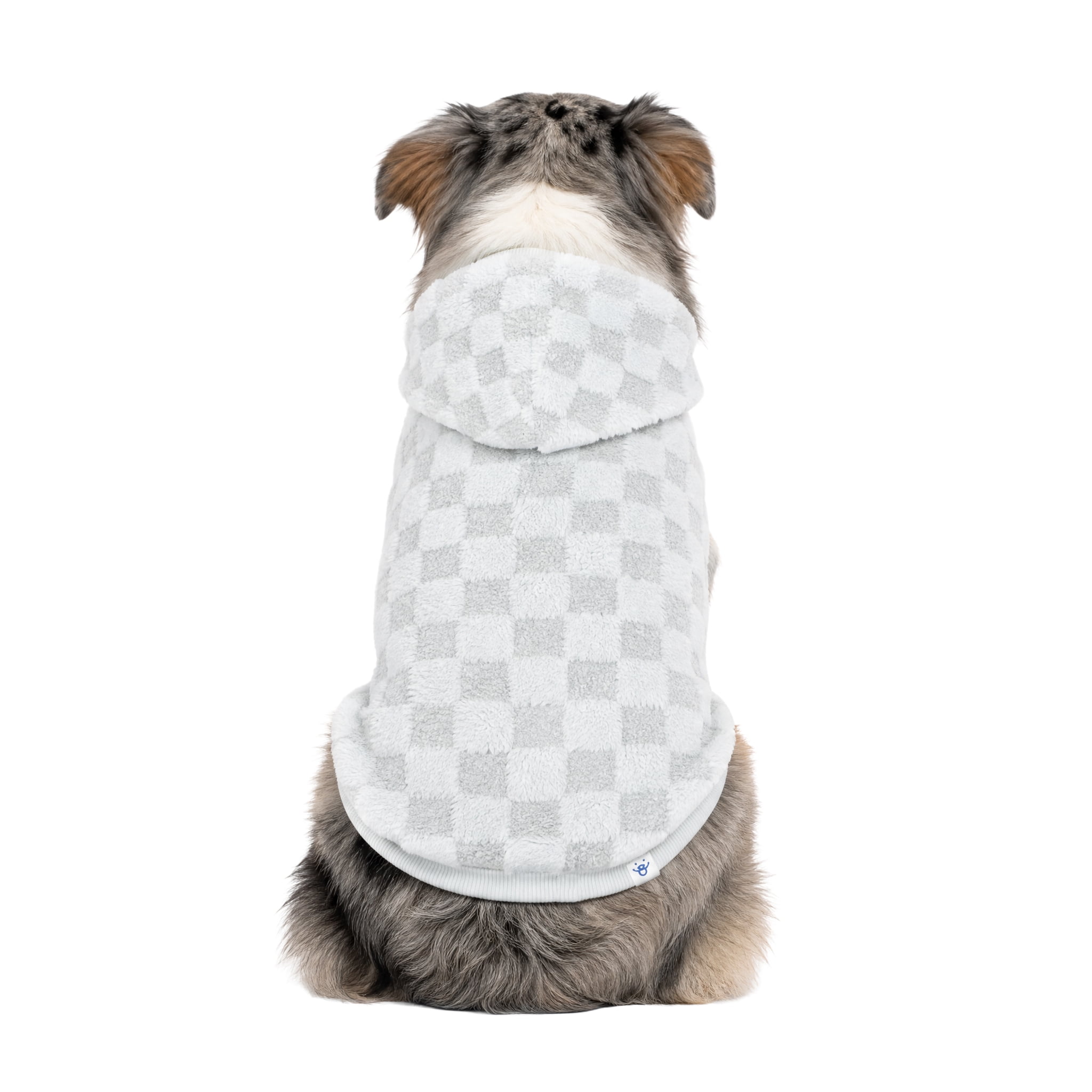Oodles Checkerboard Fall Sherpa Dog Hoodie, Blue, Large