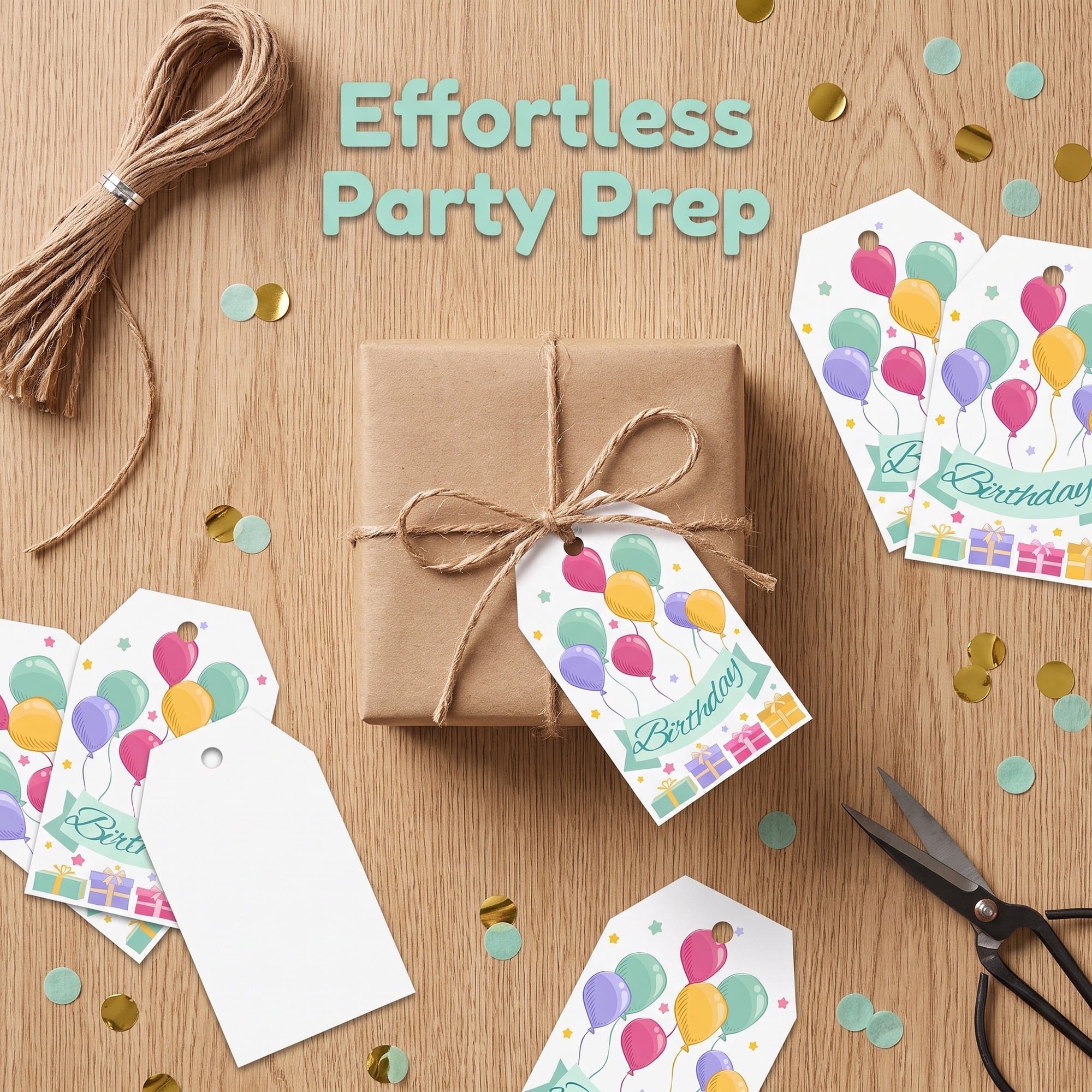 Unique Bargains Vibrant Birthday Gift Tags with Jute Twine Balloon Pattern 2.2" x 3.3"