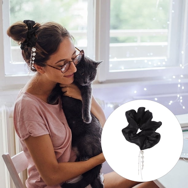 unbranded Lazos Elásticos De Tela Negros Con Borlas De Ideales Para Cualquier Peinado Femenino
