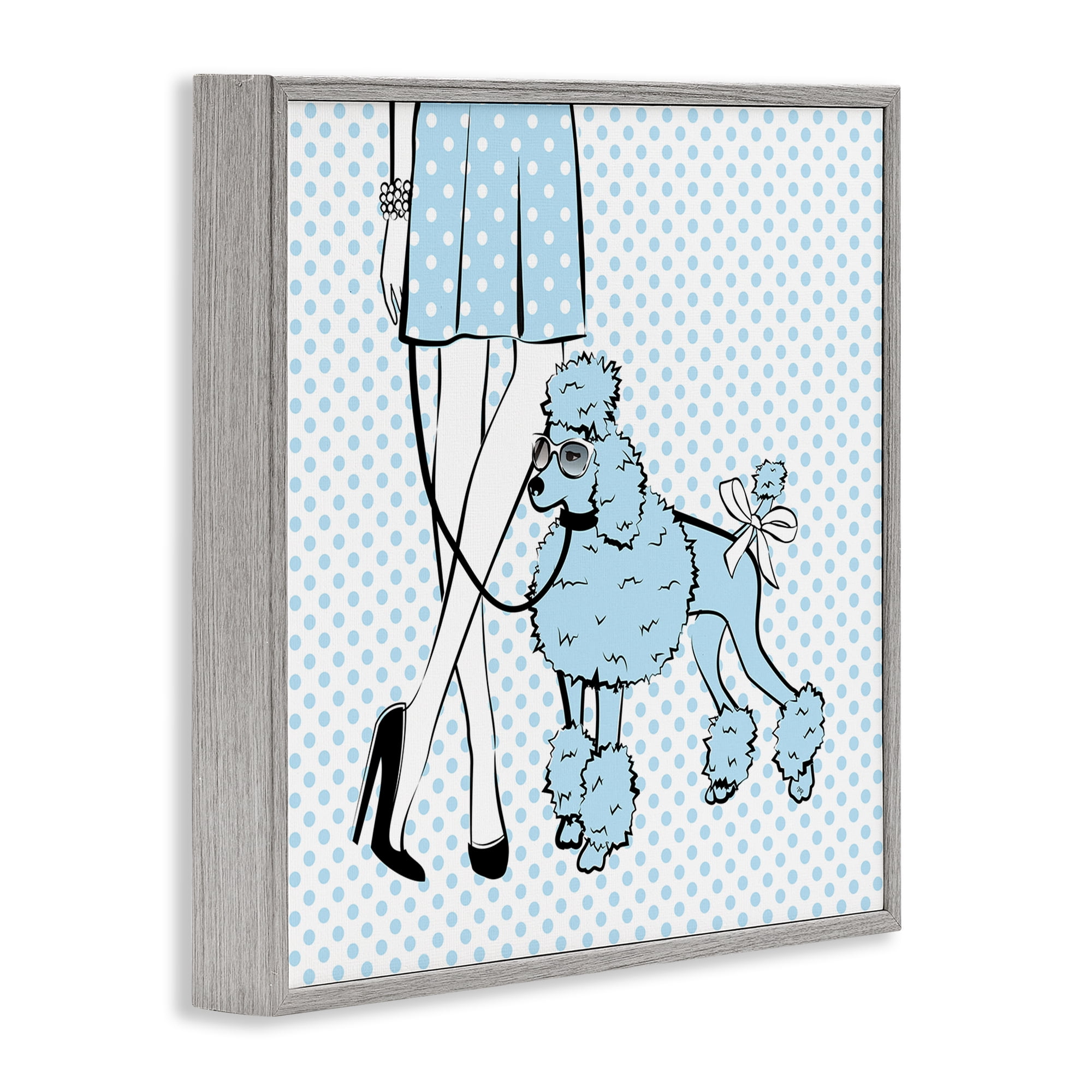 Stupell Industries Dotted Girl & Poodle Novelty Painting Gray Framed Art Print Wall Art, 17 x 17