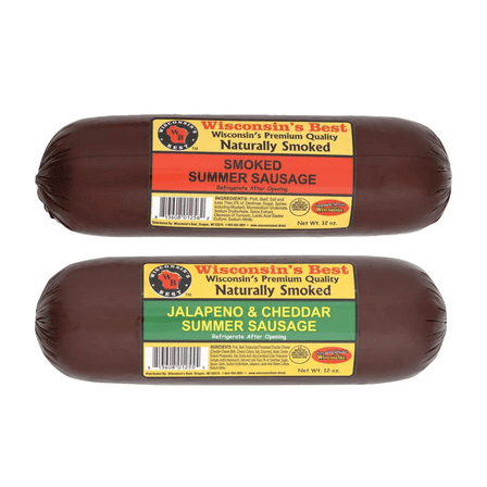 Wisconsin's Best - Original Smoked & Jalapeno Cheddar Summer Sausages, 2-Pack (12 Ounces Each) | Shelf Stable, Keto Friendly, High Protein, Low Carb | Great for Charcuterie