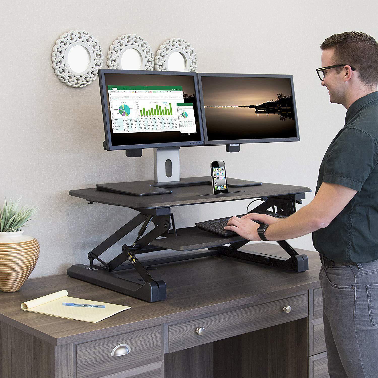Seville Classics Airlift Pro Pneumatic Sit-to-Stand Desk Riser 