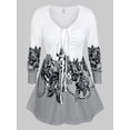 thumbnail image 1 of Floral Cinch Frente en V Cuello más grande Top Top Rosegal  Mangas largas de talla grande, 1 of 5