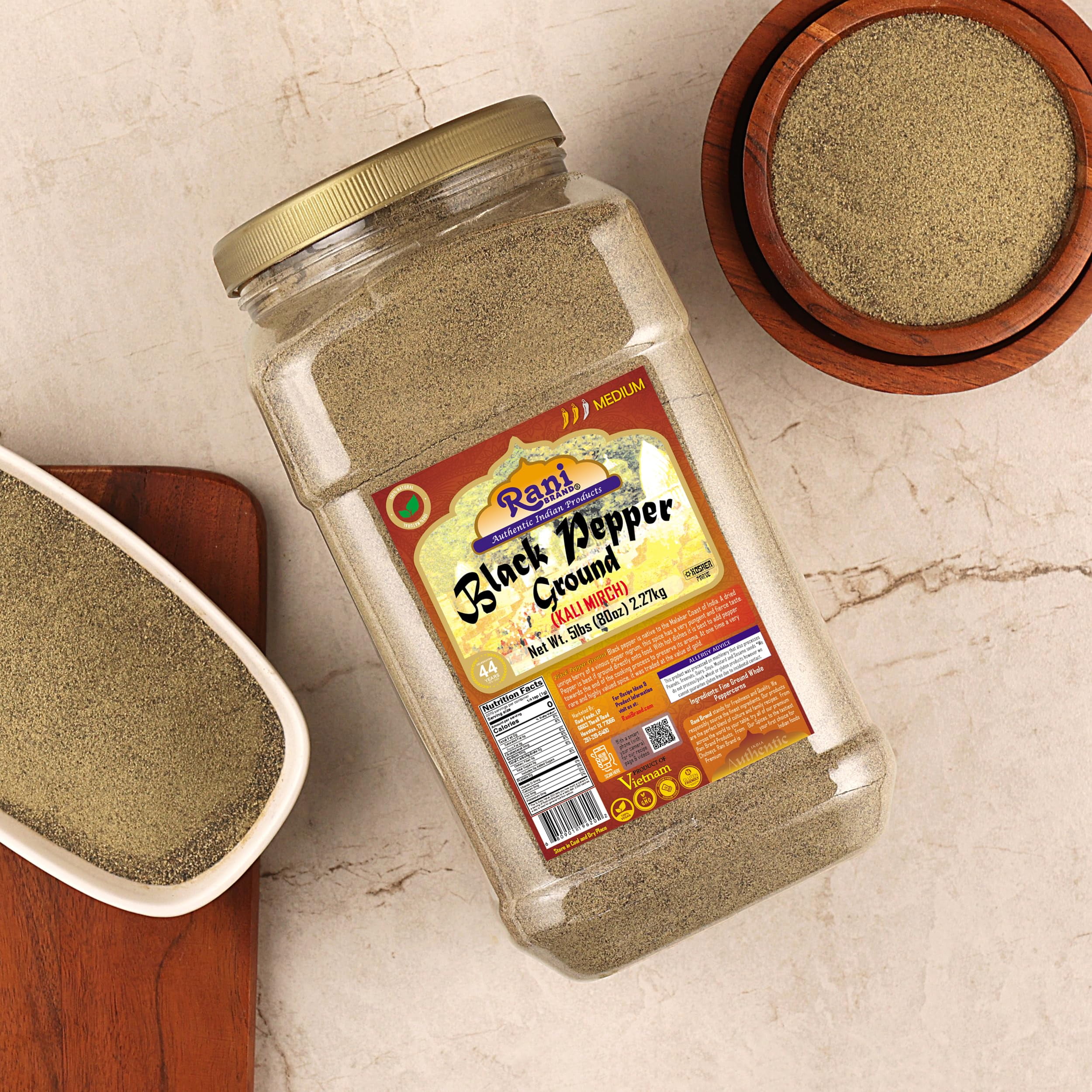 Rani Black Pepper Fine Powder 80 Mesh, 80oz (5lbs) 2.27kg Bulk PET Jar ~ All Natural | Vegan | Gluten Friendly | NON-GMO | Kosher