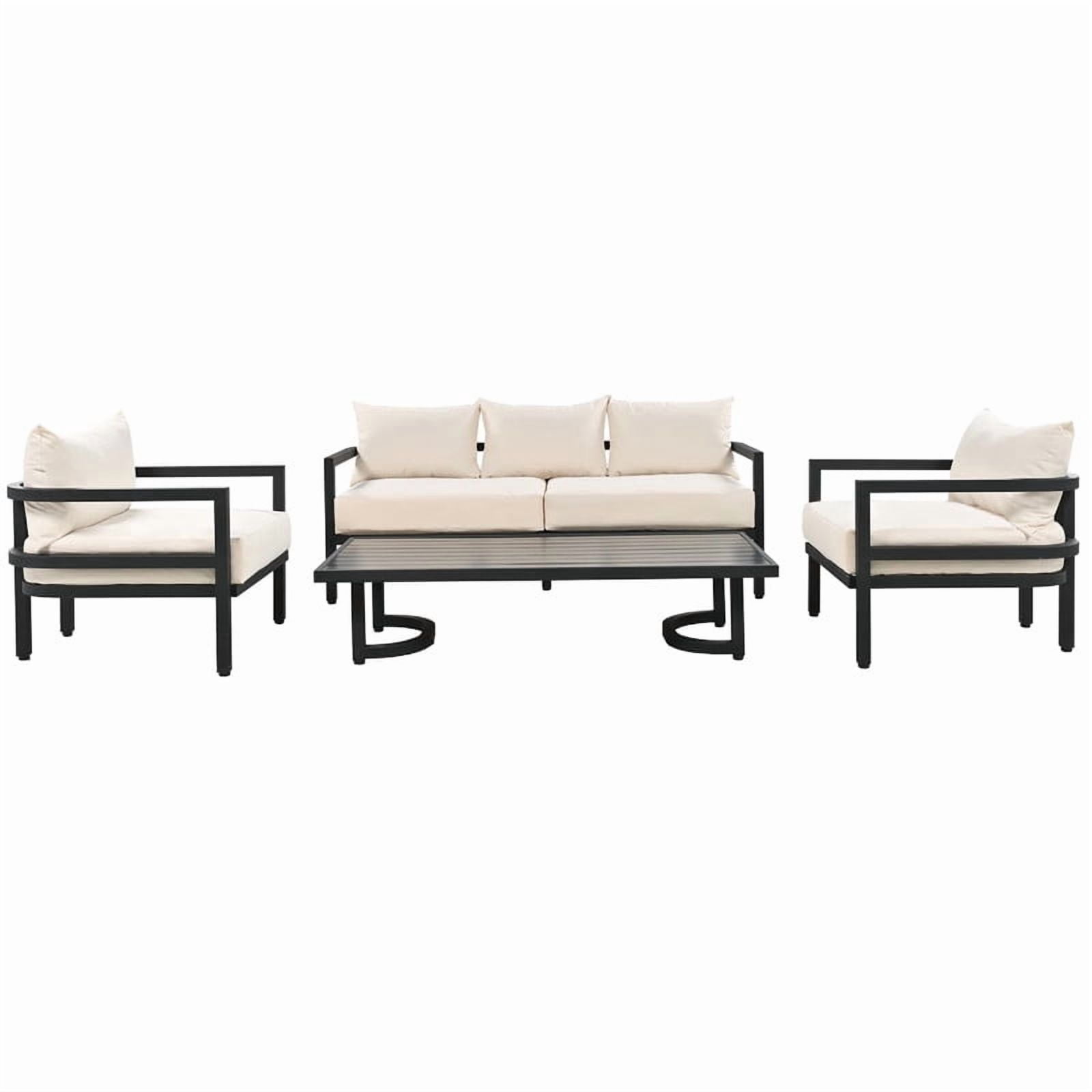 4-Piece Steel Frame Outdoor Sectional Sofa Set with Coffee Table, Patio Conversation Set with Cushions, Patio Furniture Set for Garden, Lawn & Backyard