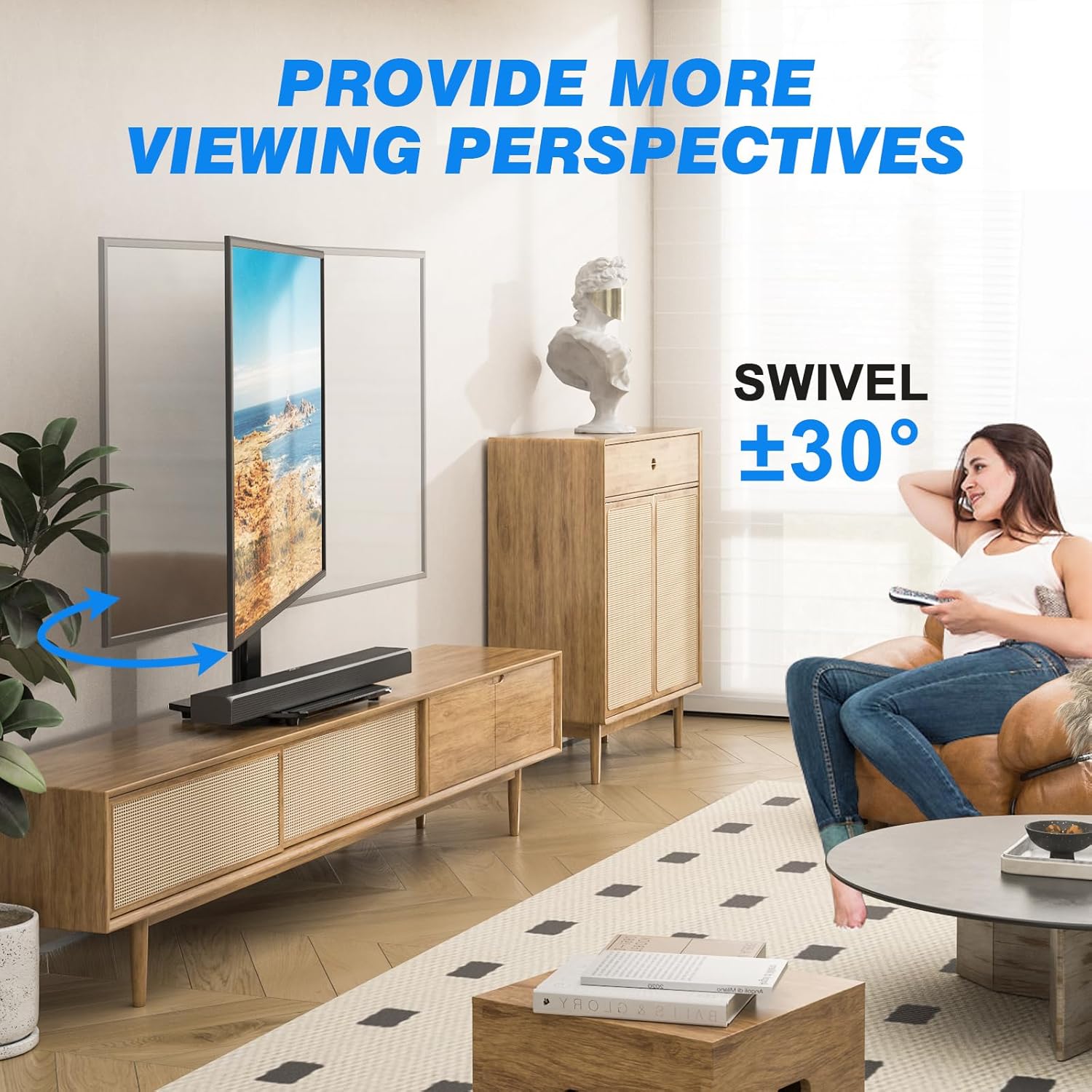 Universal Swivel TV Stand for 27-50 55 60 Inch TVs, Height Adjustable Tabletop TV Stand, Holds up to 88 lbs, TV Stand with Tempered Glass Base, Replacement TV Stand
