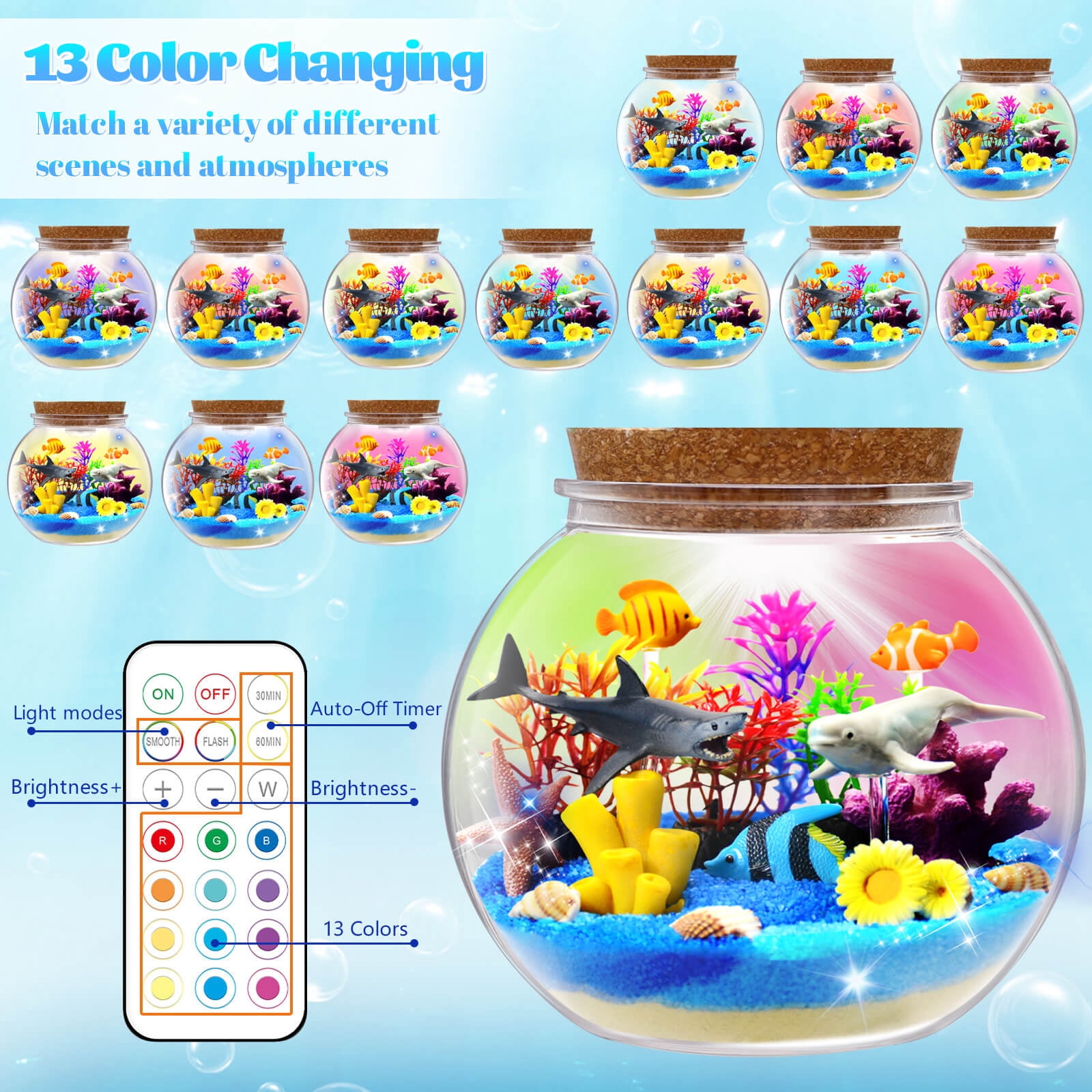 Ocean Light Up Terrarium Craft Kit for Kids - LED Night Light Birthday Gift for Boys & Girls Ages 4 5 6 7 8-12, Ocean Themed Toys for Kids