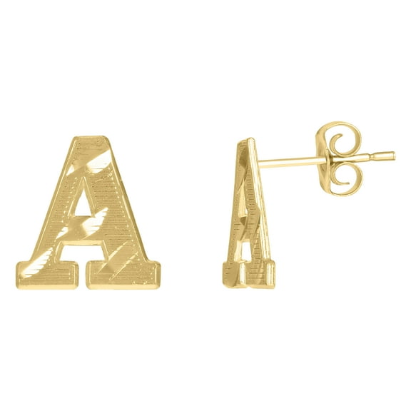 10kt Yellow Gold Mens Initials Letter A Stud Earrings