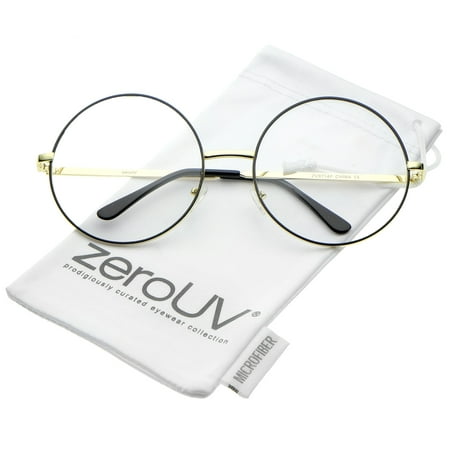 zeroUV - Oversize Metal Frame Slim Temple Clear Lens Round Eyeglasses 60mm - (Best Eyeglass Lenses Brands)