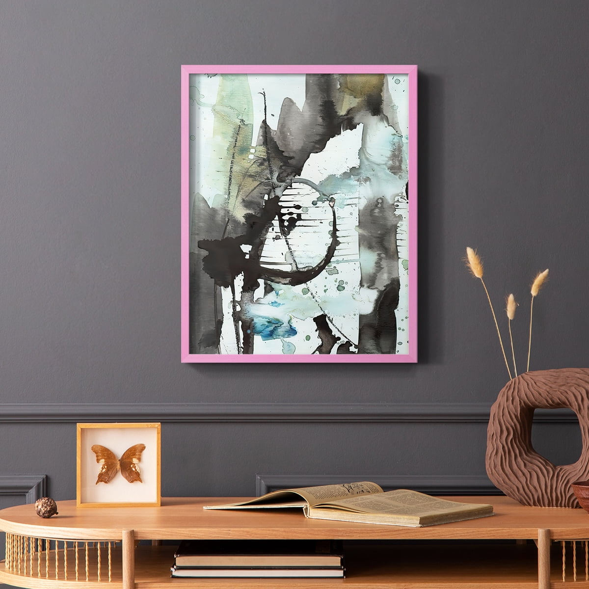 Lyrical Abstract II Framed Print in Pink Solid Wood Framed Print No Nail Hanging