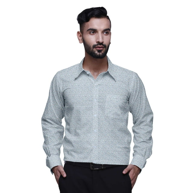 BESTMAN Chemise en Coton Imprimée avec Poches Col Évasé Chemise Formelle Boutonnée