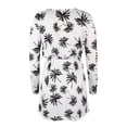 thumbnail image 4 of Vestido de manga larga con cuello redondo Manga larga Vestido corto con cinturón y estampado de moda suelto con 2 bolsillos para vacaciones Blanco L, 4 of 6