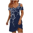 thumbnail image 5 of QUNYINEY Cold Shoulder Casual Dresses for Women Floral Summer Short Sleeve Mini Shift Dress Loose Fit V Neck Vacation Beach Blue Dresses, 5 of 6