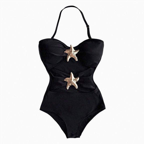 TAmten Swimsuit for Girls Girls Sparkle Swimsuits Summer Crossback One Piece Beach Swimwear Bathing Suit with Adjustable Strap Black Size 7-8 Years