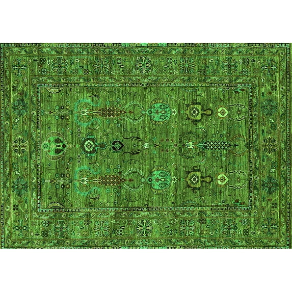 Ahgly Company Indoor Rectangle Oriental Green Industrial Area Rugs, 2' x 5'