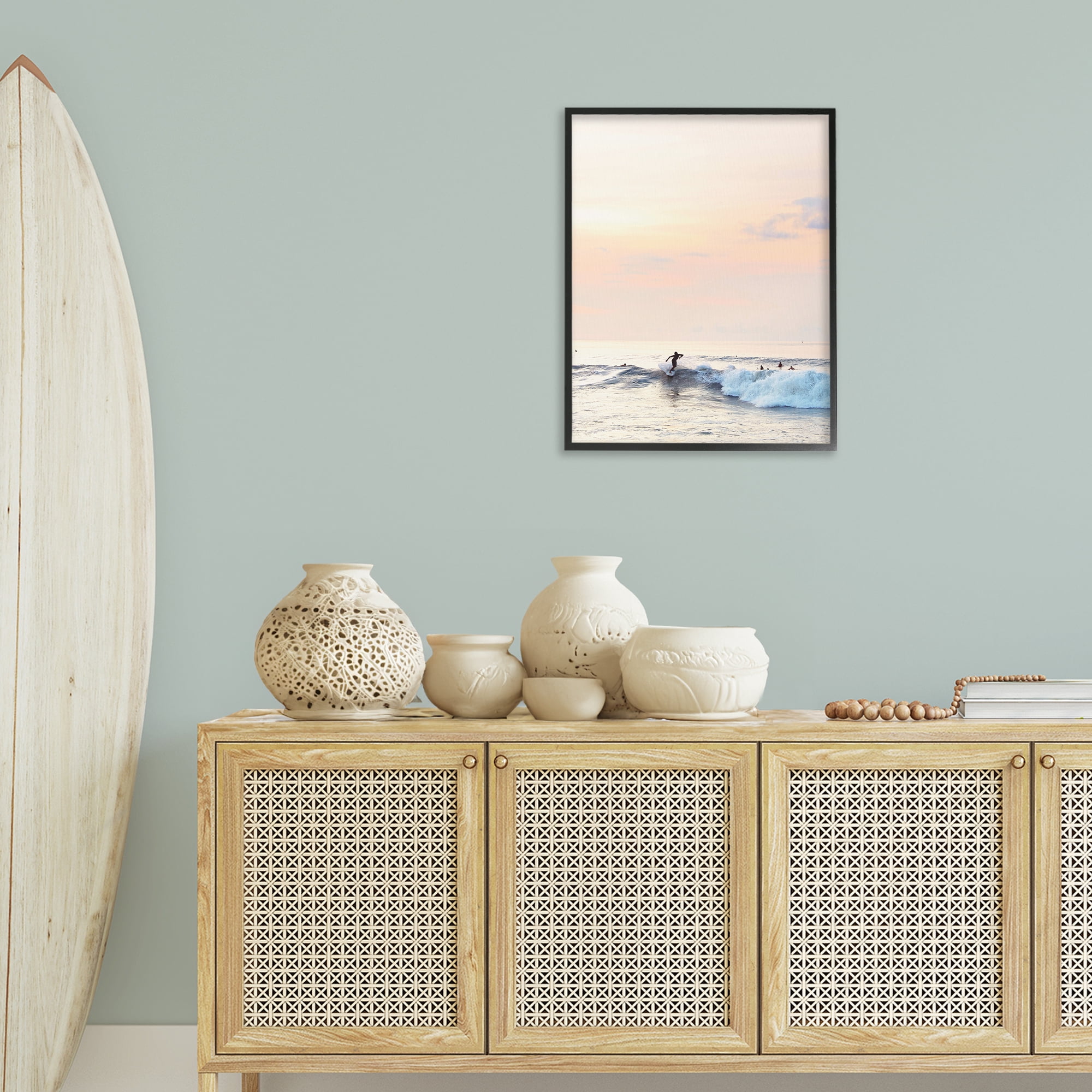 Stupell Industries Sunset Surfer Landscape Coastal Photography Black Framed Art Print Wall Art, 24 x 30