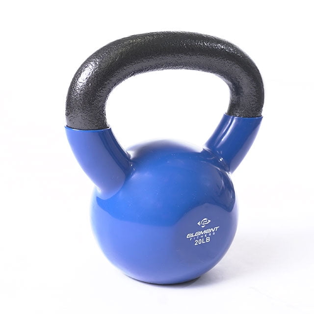 Element Fitness Vinyl Coated Kettlebell 75 lb Blue Cast Iron Strength Training