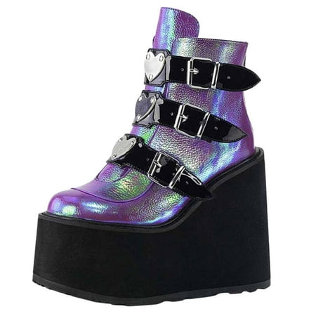 

Babysbule Womens Shoes Clearance Women s Fashion Multicolor Wedge Boots Ladies Zip Up Platform Shoes