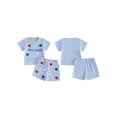 thumbnail image 2 of BemeyourBBs Toddler Baby Boy Girl 4th of July Outfit Infant Baby Patriot Independent Day Summer Clothes Short Sleeve America Flag Embroidery Waffle Knit T Shirt Tops Elastic Waist Pockets Shorts Set, 2 of 9