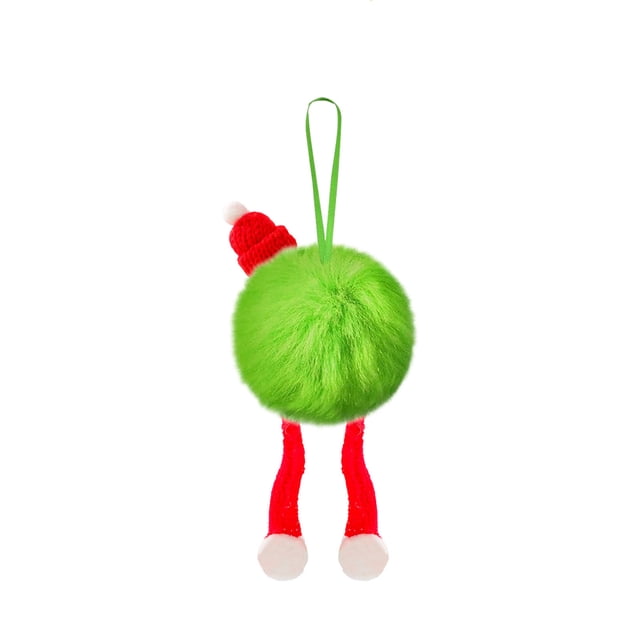 Christmas Tree Ornaments 6 Piece Green Furry Imitation Ball Pendant Decorations With Ribbon