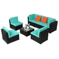 thumbnail image 6 of 7 Piece Outdoor Patio Furniture Set, Black PE Rattan Wicker Sofa Set, Outdoor Sectional Furniture Chair Set with Blue Cushions and Tea Table, 6 of 15