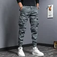 thumbnail image 4 of Pantalones cargo ajustados y holgados de estilo coreano para hombre, pantalones largos de corte regular, económicos y de diseñador de moda informal de lujo para hombre, 4 of 4