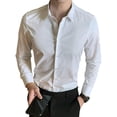 thumbnail image 1 of Men Business Shirt Button Placket Long Sleeve Lapel Solid Color Single-breasted Warm Soft Cardigan Plus Size Spring Shirt Men Clothes, 1 of 8