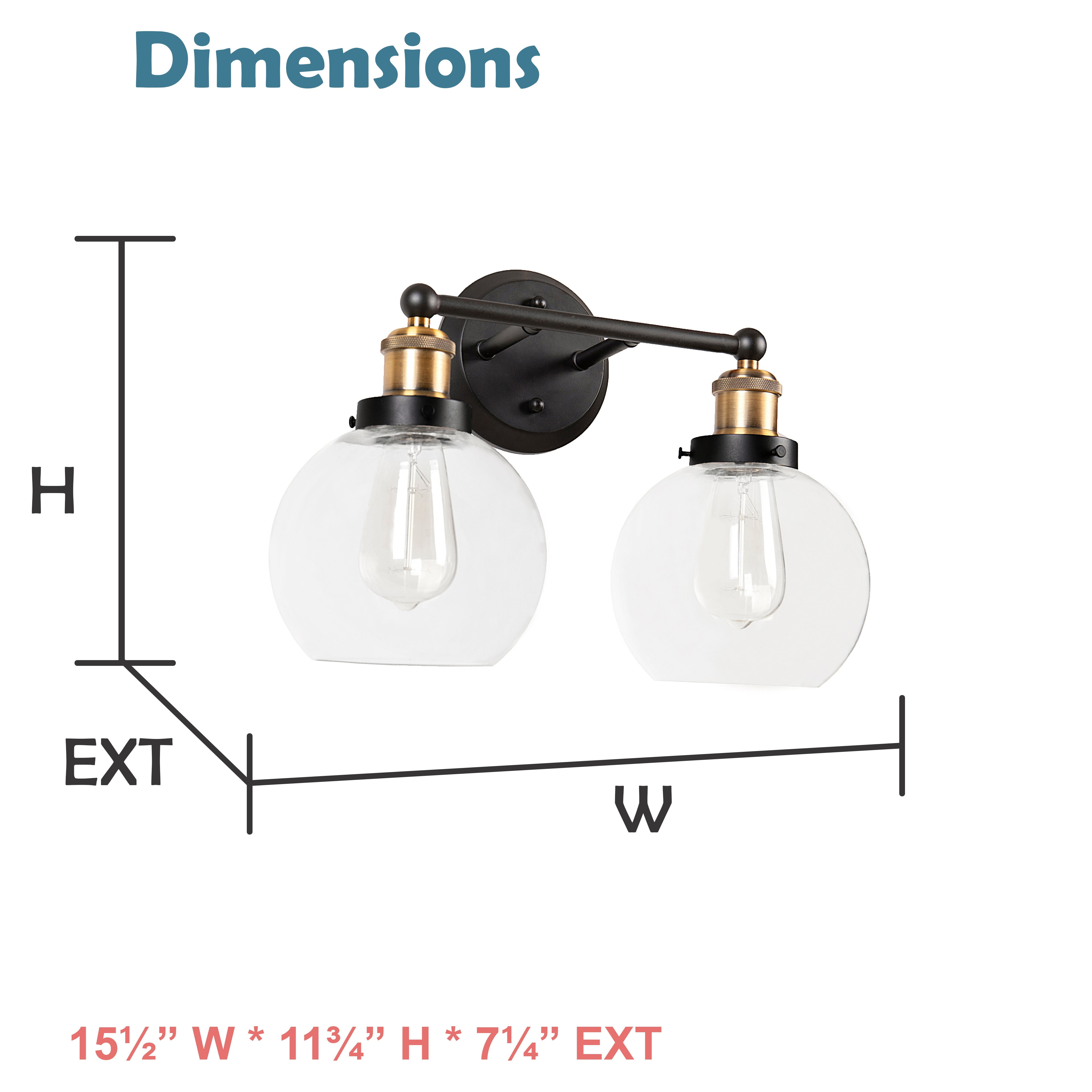 Aspen Creative 62267, Bathroom Vanity 2 Lights Fixture, 15-1/2" W x 11-3/4" H x 7-1/4" D, Antique Bronze/Warm Brass-2 Tone Finish/Clear Glass, Bulb Not Included