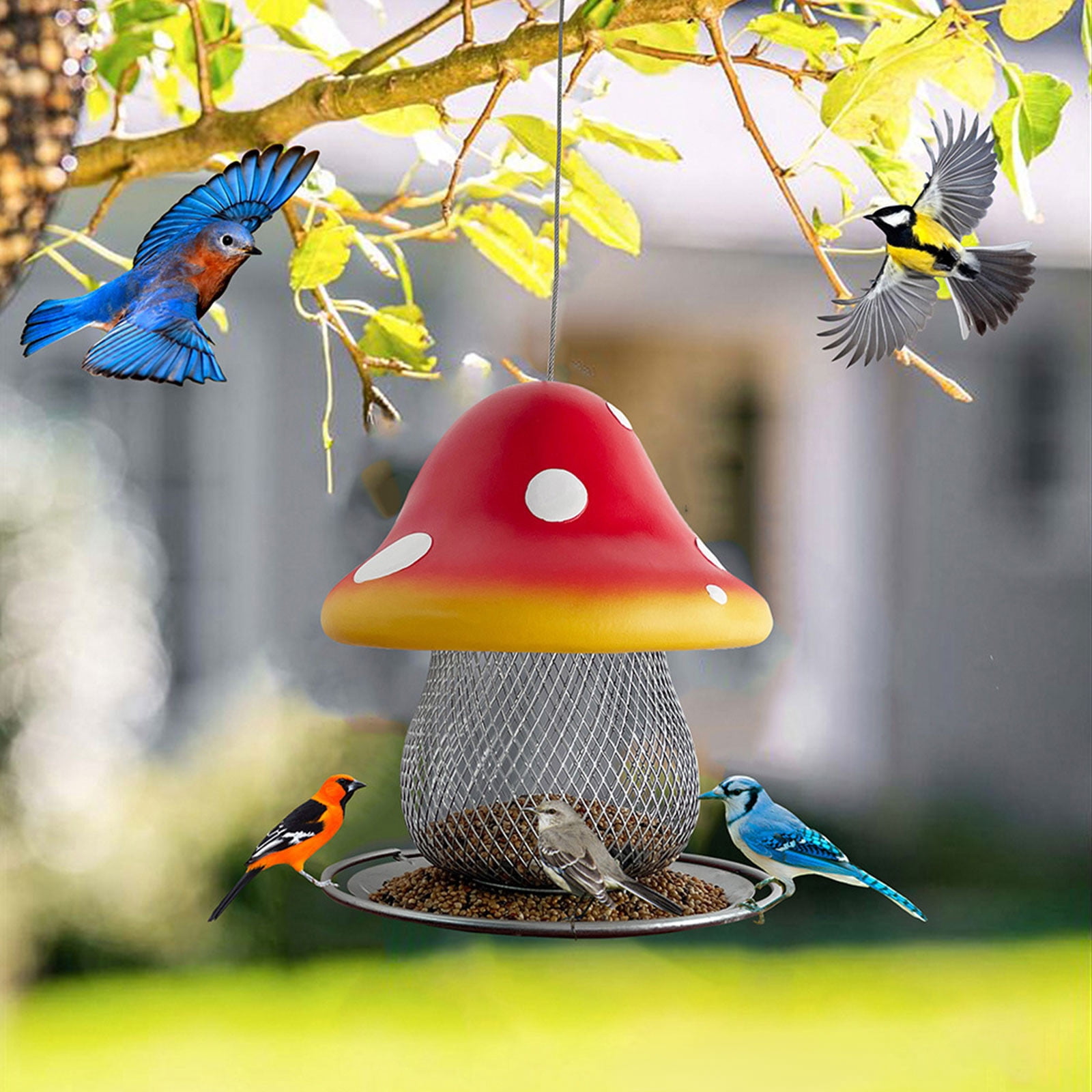 Automatic Bird Feeder Solar-Powered Mushroom Bird Feeder with Solar Light, Hummingbird Feeder, Bird Feeder, Bird Feeder for Outdoors Hanging, Window Bird Feeder