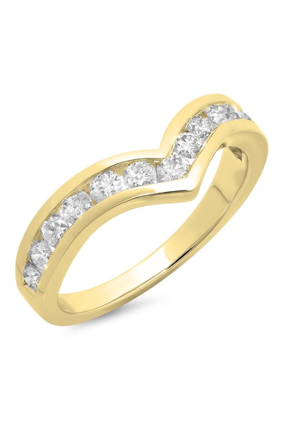 Collection 0.60 Carat (ctw) 14K Round Real White Diamond Wedding Stackable Band Guard Ring, Yellow Gold, Size 5.5