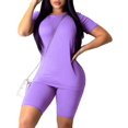 thumbnail image 3 of KOMOO Women 2Piece Bodycon Outfits Short Sleeve T-Shirt High Waist Shorts Yoga Tracksuit Sets, 3 of 3