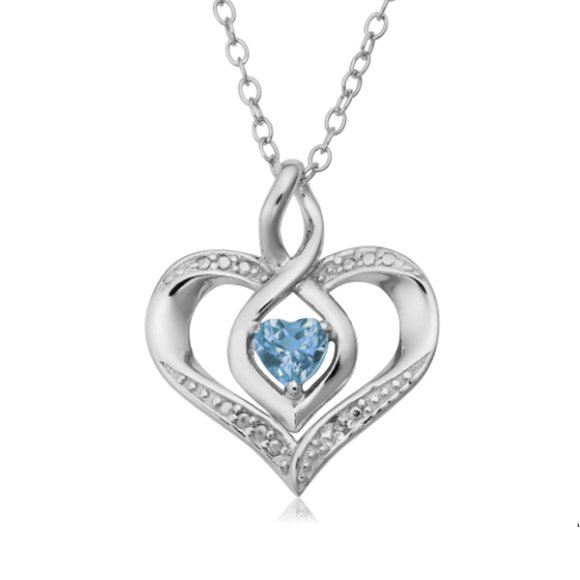 Sterling Silver Heart Shape Gemstone December Birthstone Necklace, 18"